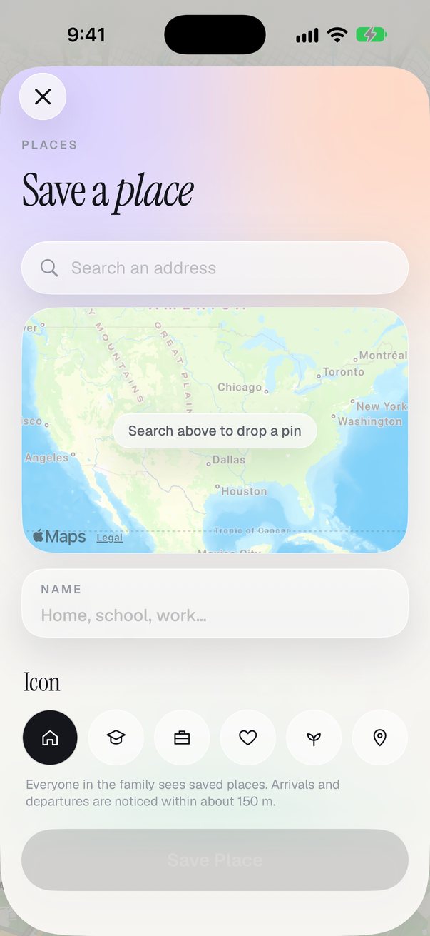 Save a place screen