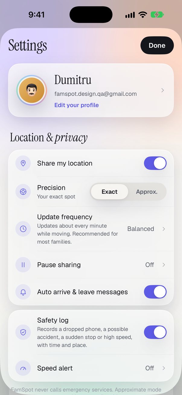 Settings screen